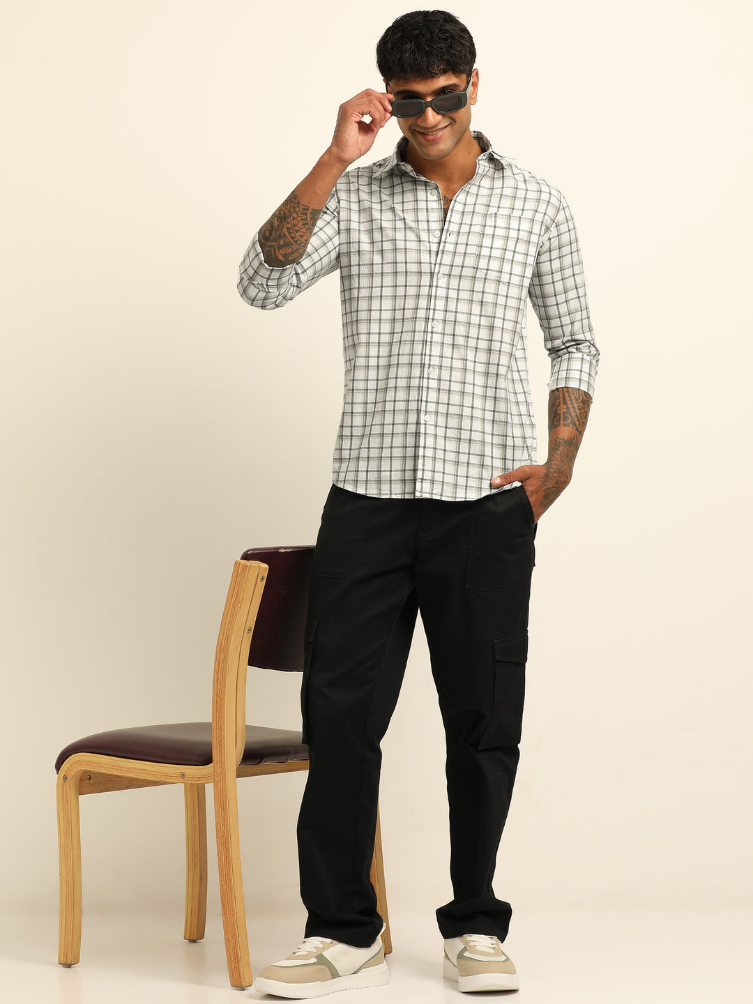 White Checks Regular Fit Shirt Checks Shirt Bushirt