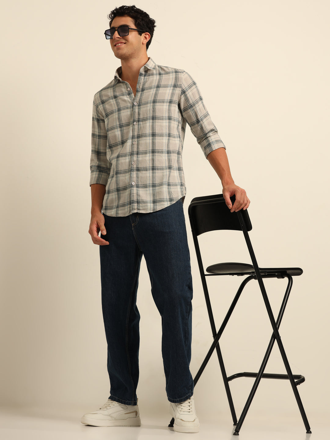 Ash Grey Checks Regular Fit shirt Checks Shirt Bushirt