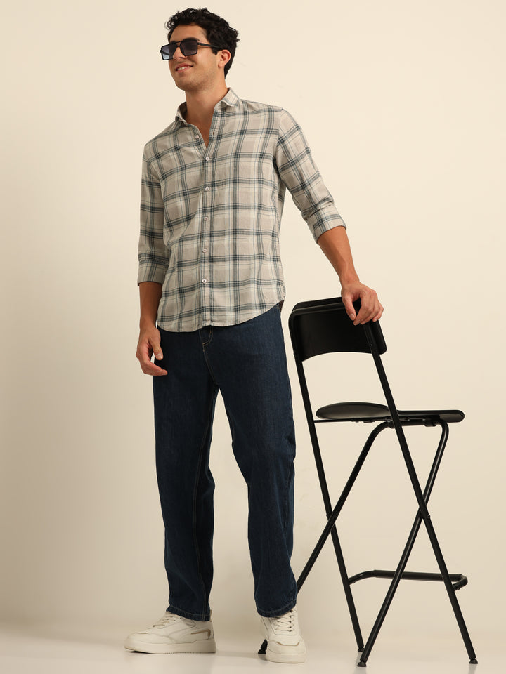 Ash Grey Checks Regular Fit shirt Checks Shirt Bushirt