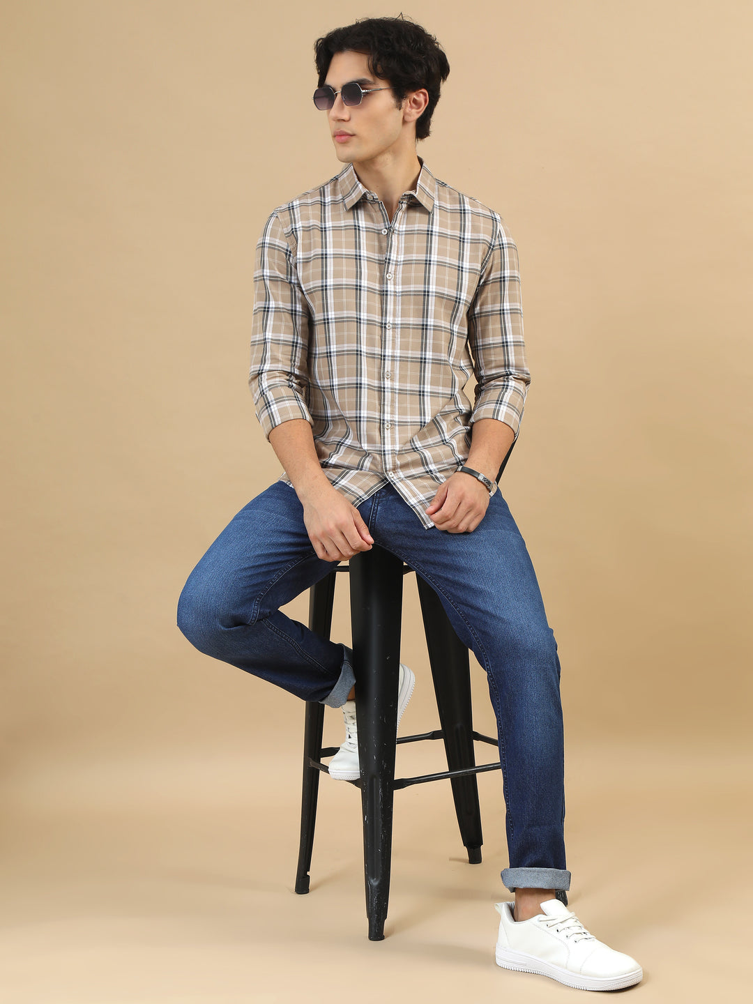 Classic Grid Beige Checks Shirt Checks Shirt Bushirt