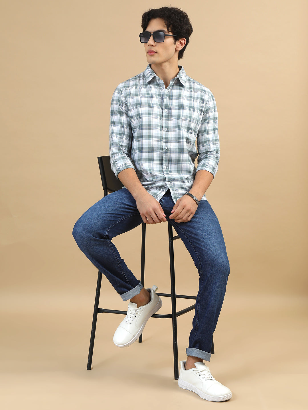 Rustic Plaid Pastel Green Checks Shirt Checks Shirt Bushirt