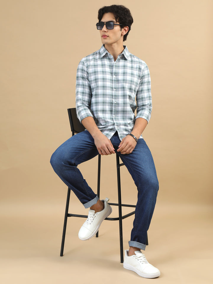 Rustic Plaid Pastel Green Checks Shirt Checks Shirt Bushirt