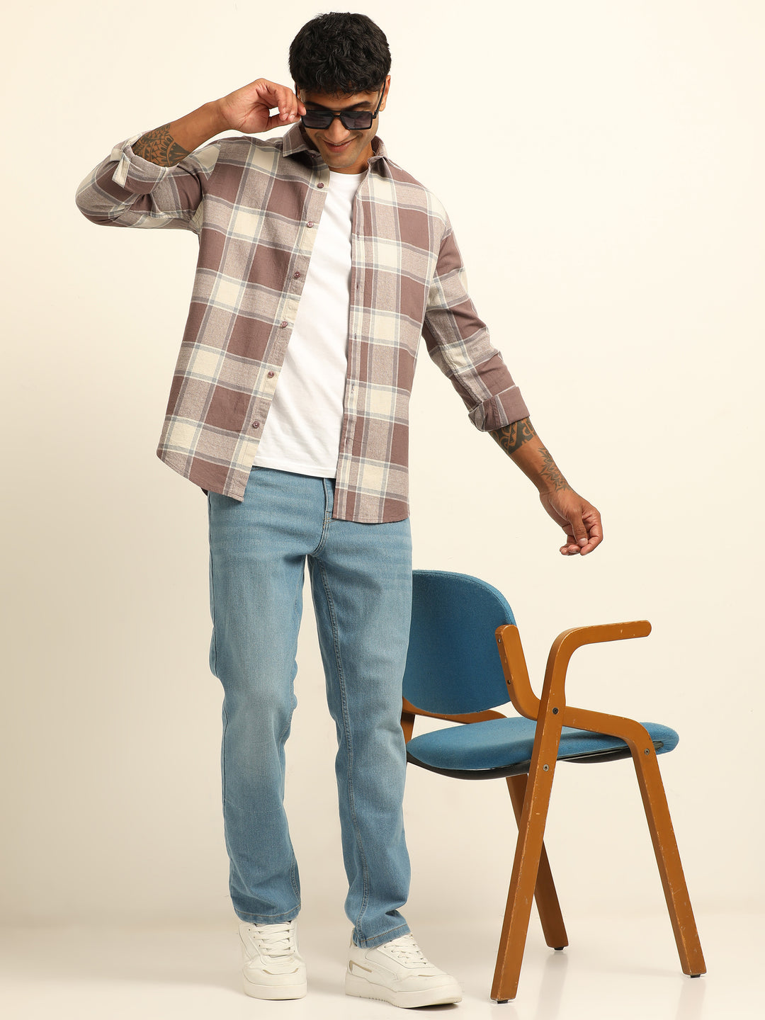 Tan Checks Regular Fit Shirt Checks Shirt Bushirt