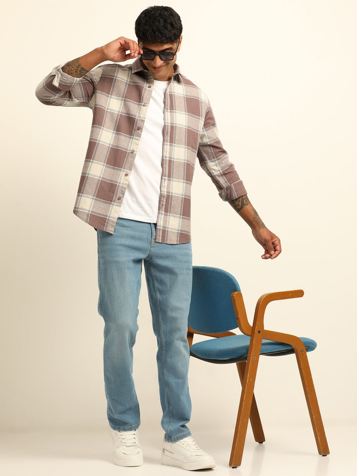 Tan Checks Regular Fit Shirt Checks Shirt Bushirt