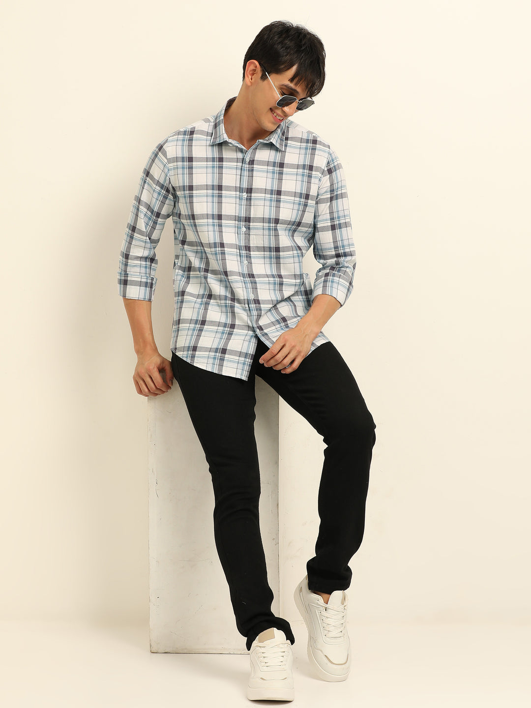 White Checks Regular Fit Shirt Checks Shirt Bushirt