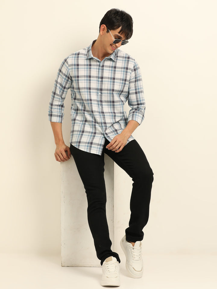 White Checks Regular Fit Shirt Checks Shirt Bushirt