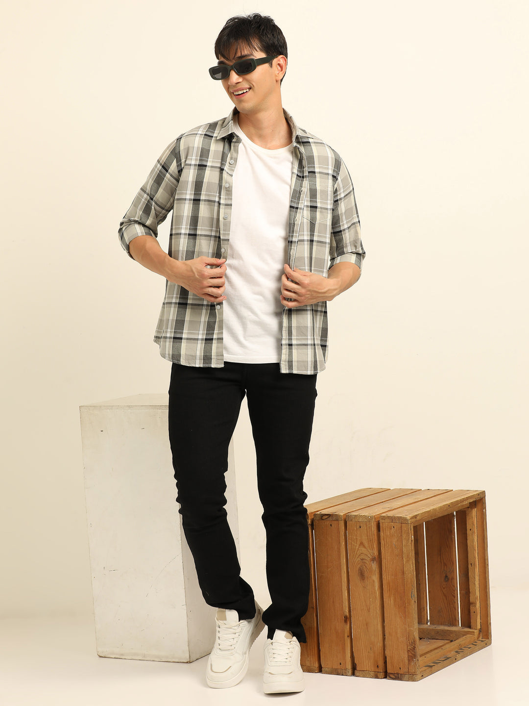 Beige Checks Regular Fit Shirt Checks Shirt Bushirt