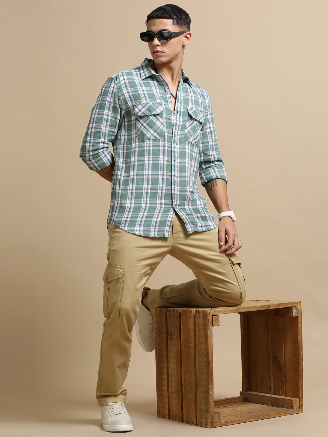 Laurel Green Cargo Checks Shirt Checks Shirt Bushirt