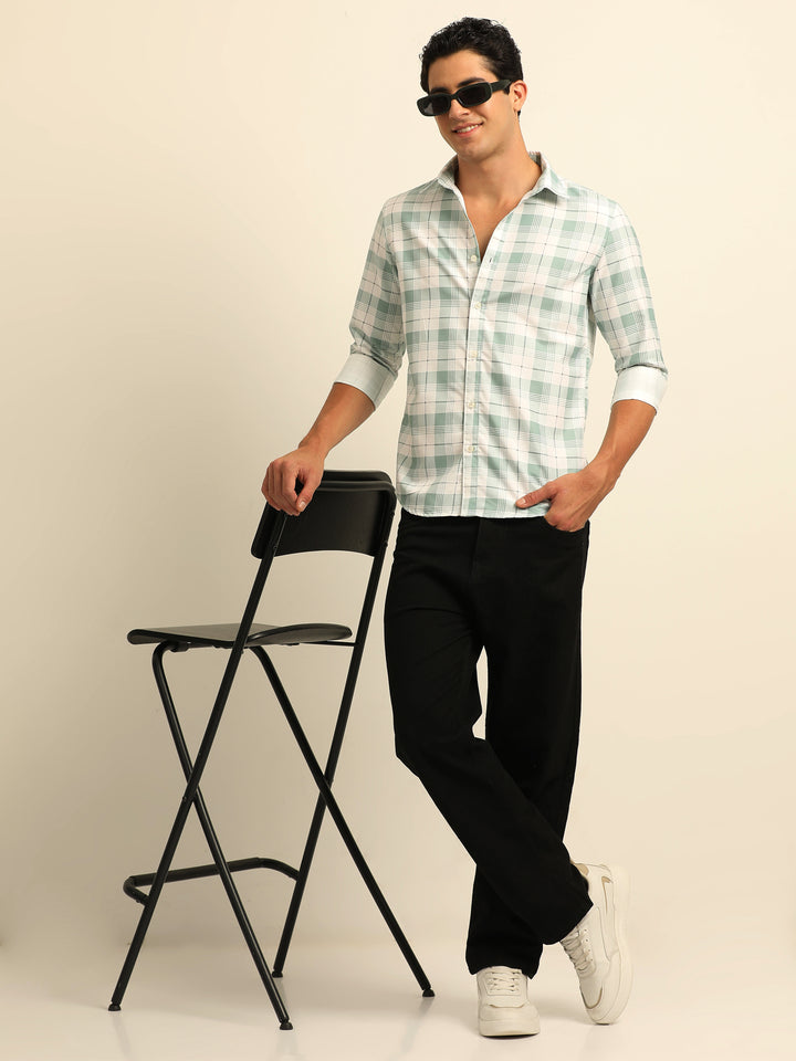 Light Green Checks Regular Fit Shirt Checks Shirt Bushirt