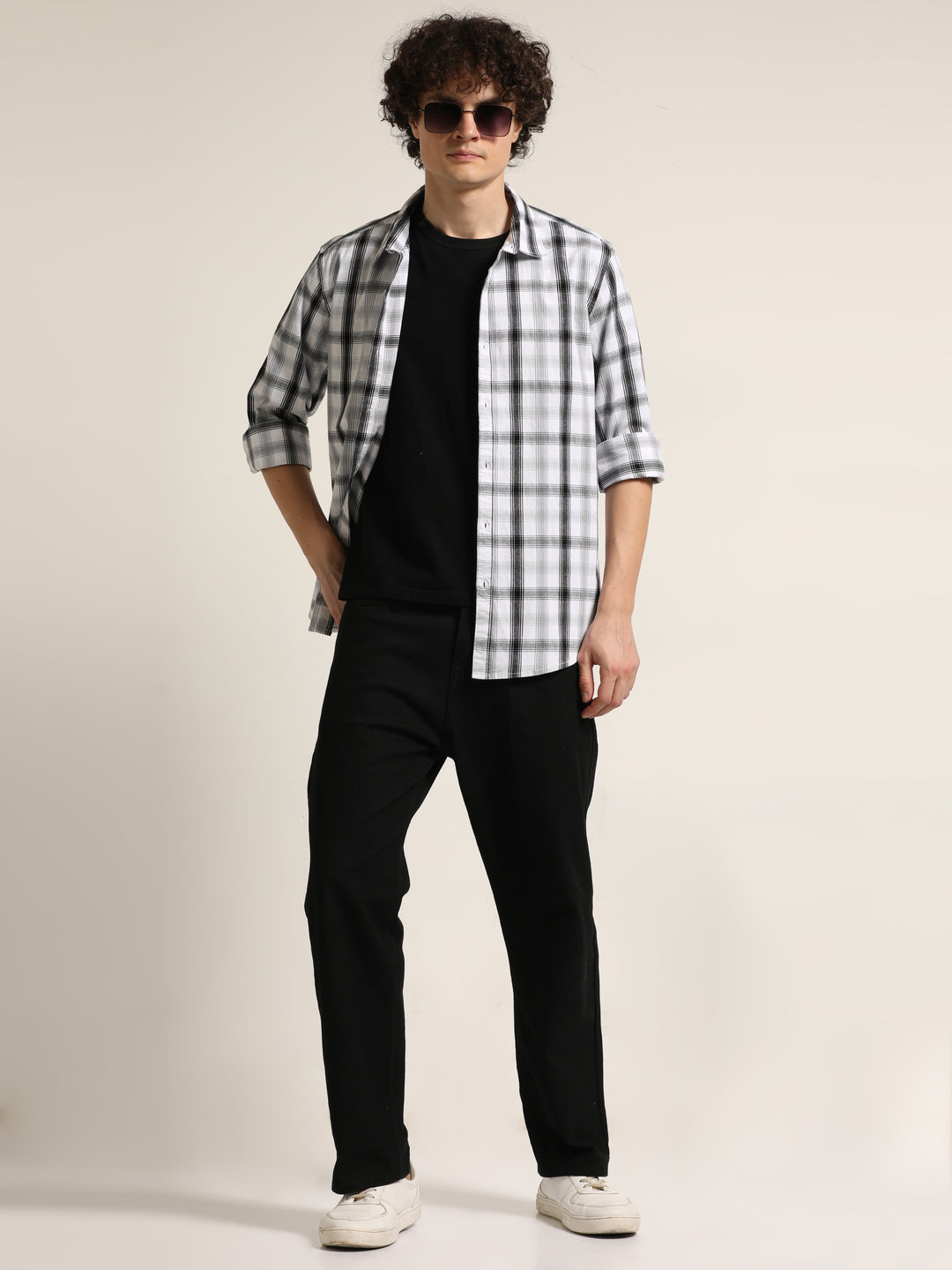 White Checks Regular Fit Shirt Checks Shirt Bushirt