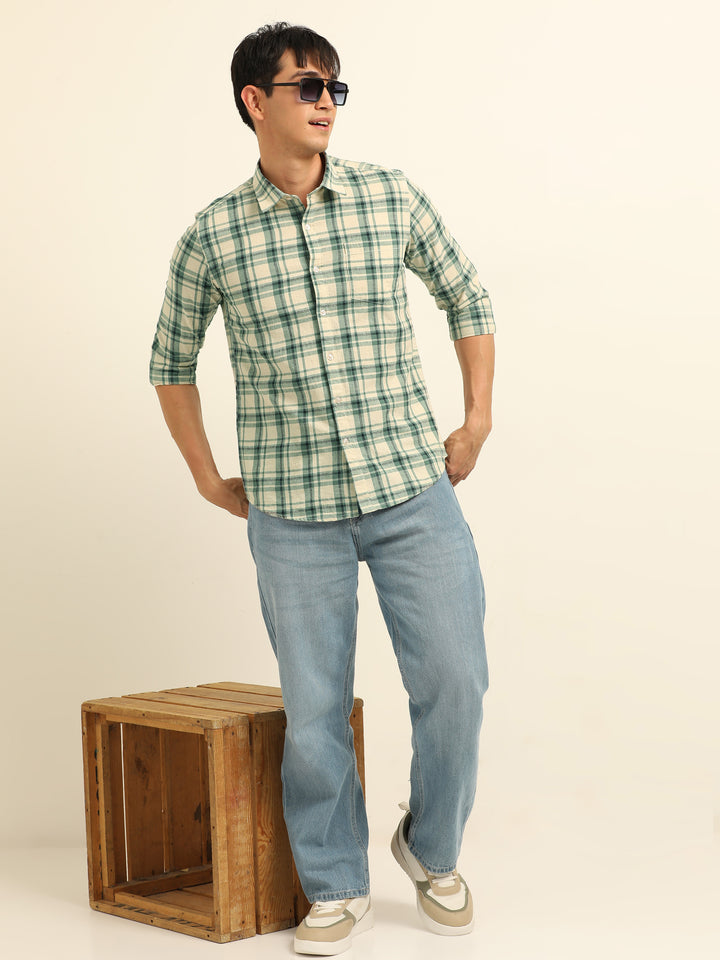 Green Checks Regular Fit Shirt Checks Shirt Bushirt