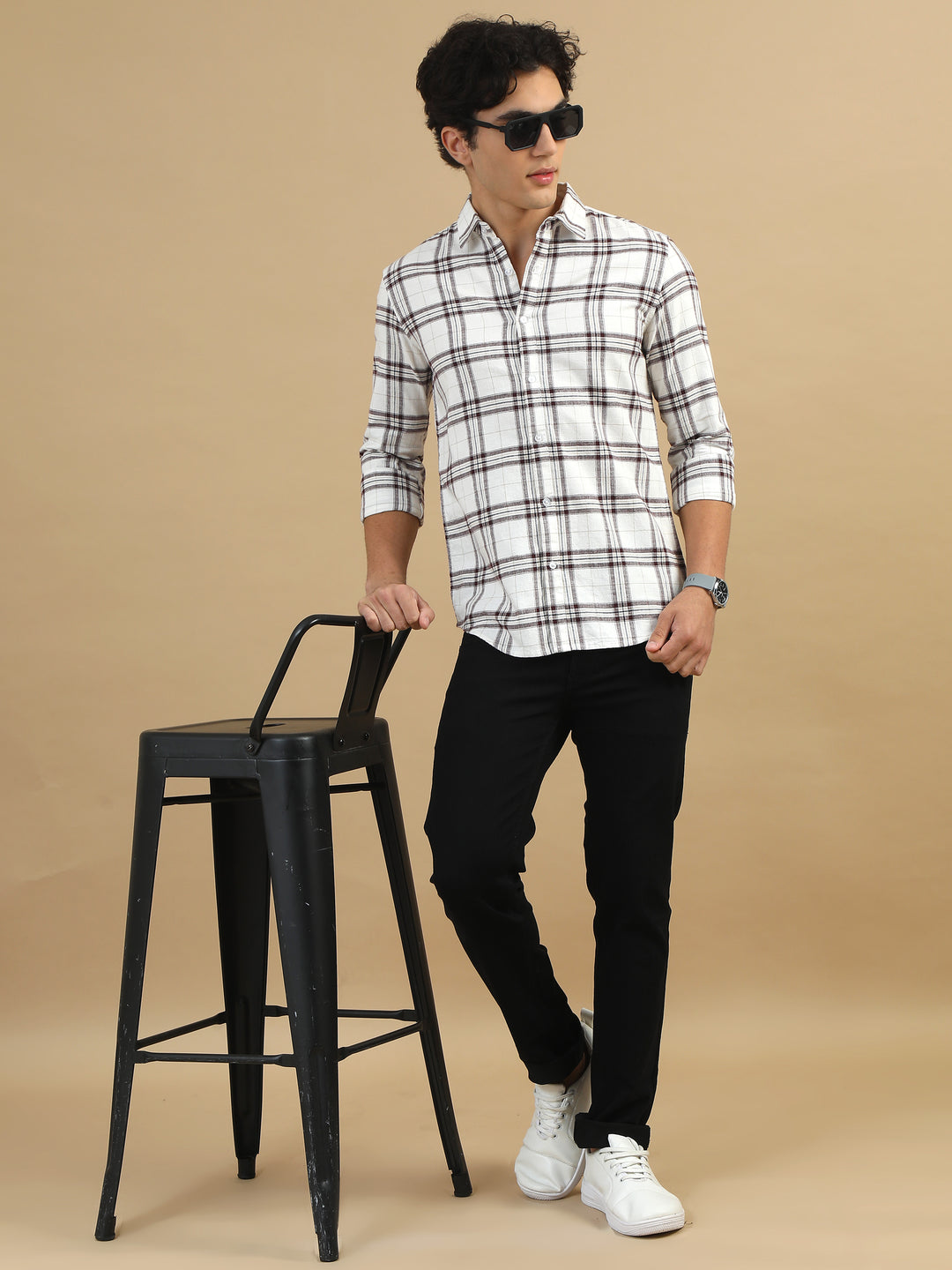 Plaid Fusion Cream Checks Shirt Checks Shirt Bushirt