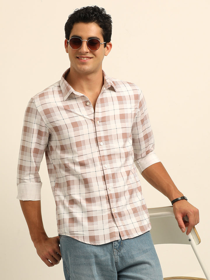 Light Mauve Checks Regular Fit Shirt Checks Shirt Bushirt