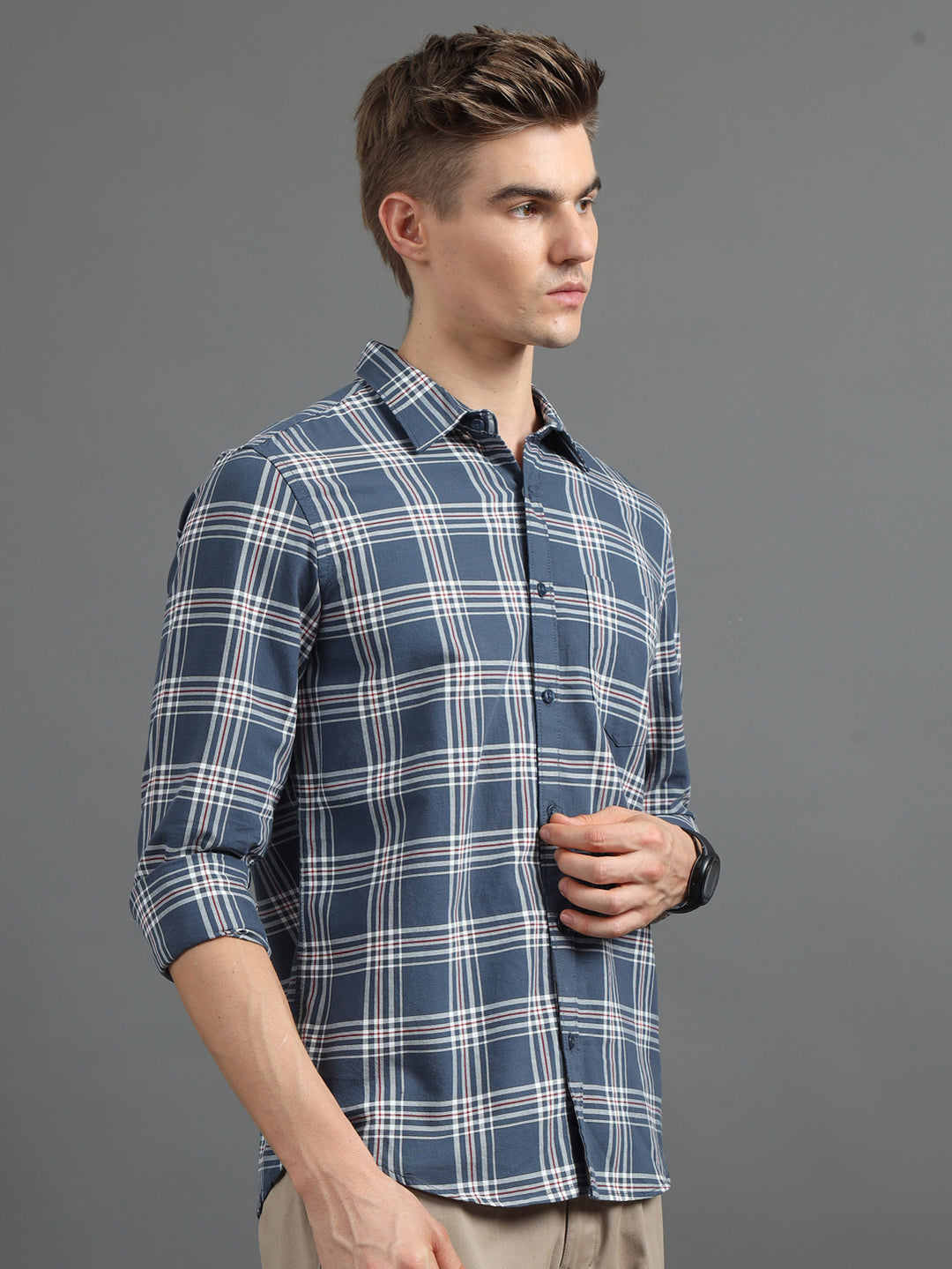 Interlock Plaid Dark Grey Checked Shirt Checks Shirt Bushirt