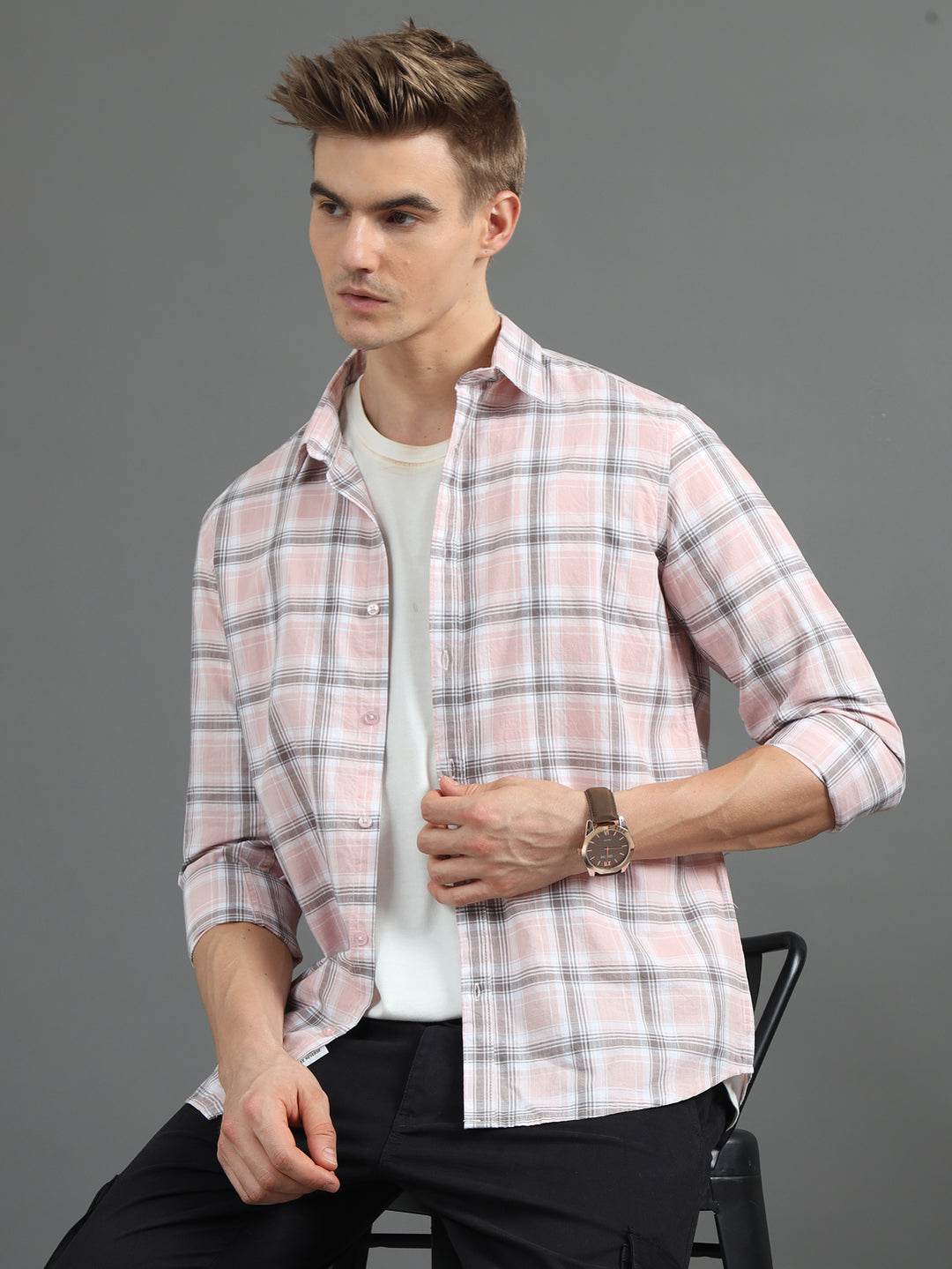 Quardo Light Pink Checks Shirt Checks Shirt Bushirt