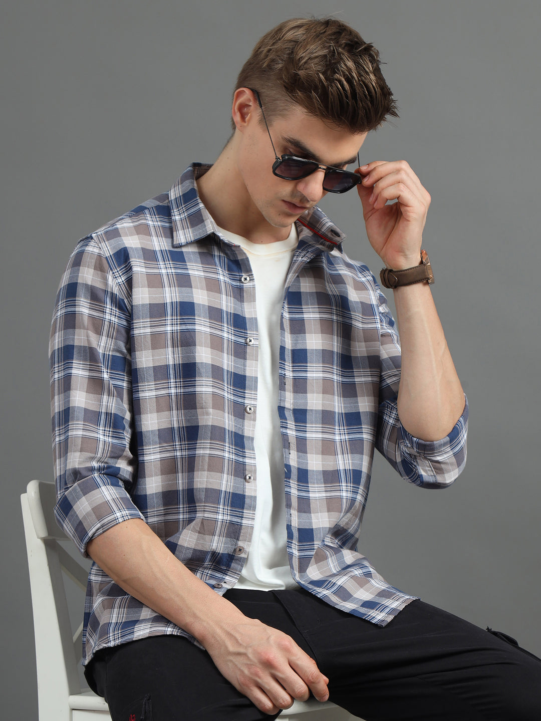 Plaided Ash Brown Checked Shirt Checks Shirt Bushirt