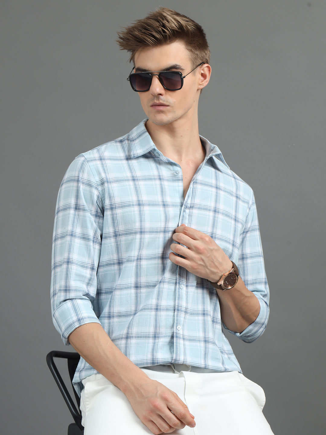 Quardo Light Blue Checks Shirt Checks Shirt Bushirt