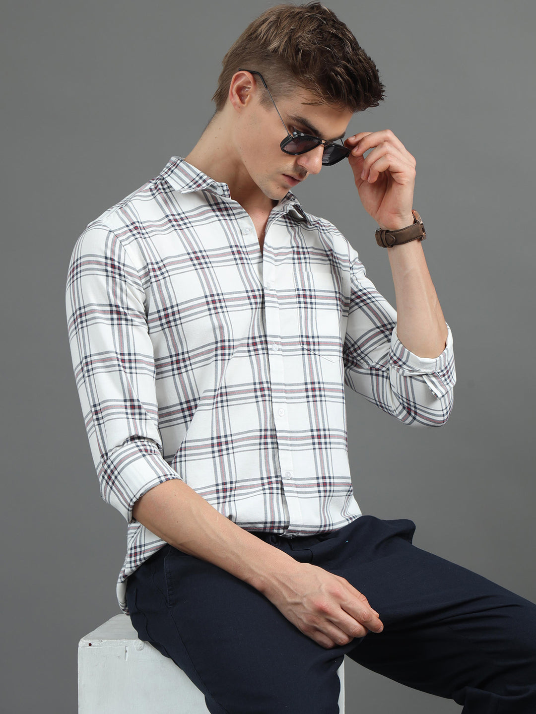 Interlock Plaid White Checked Shirt Checks Shirt Bushirt