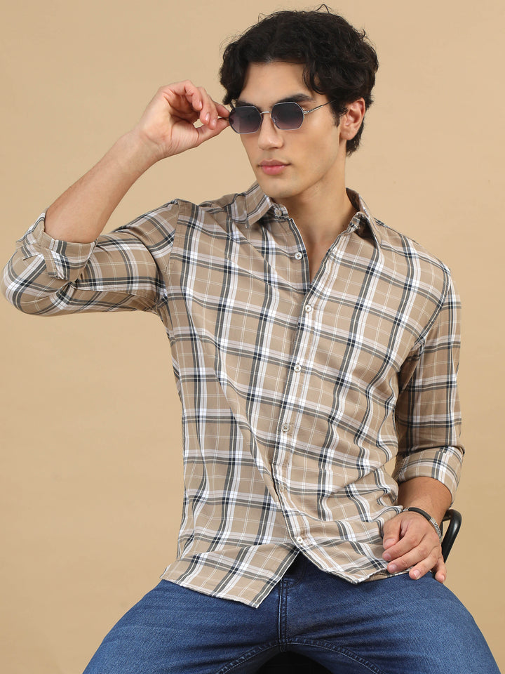Classic Grid Beige Checks Shirt Checks Shirt Bushirt