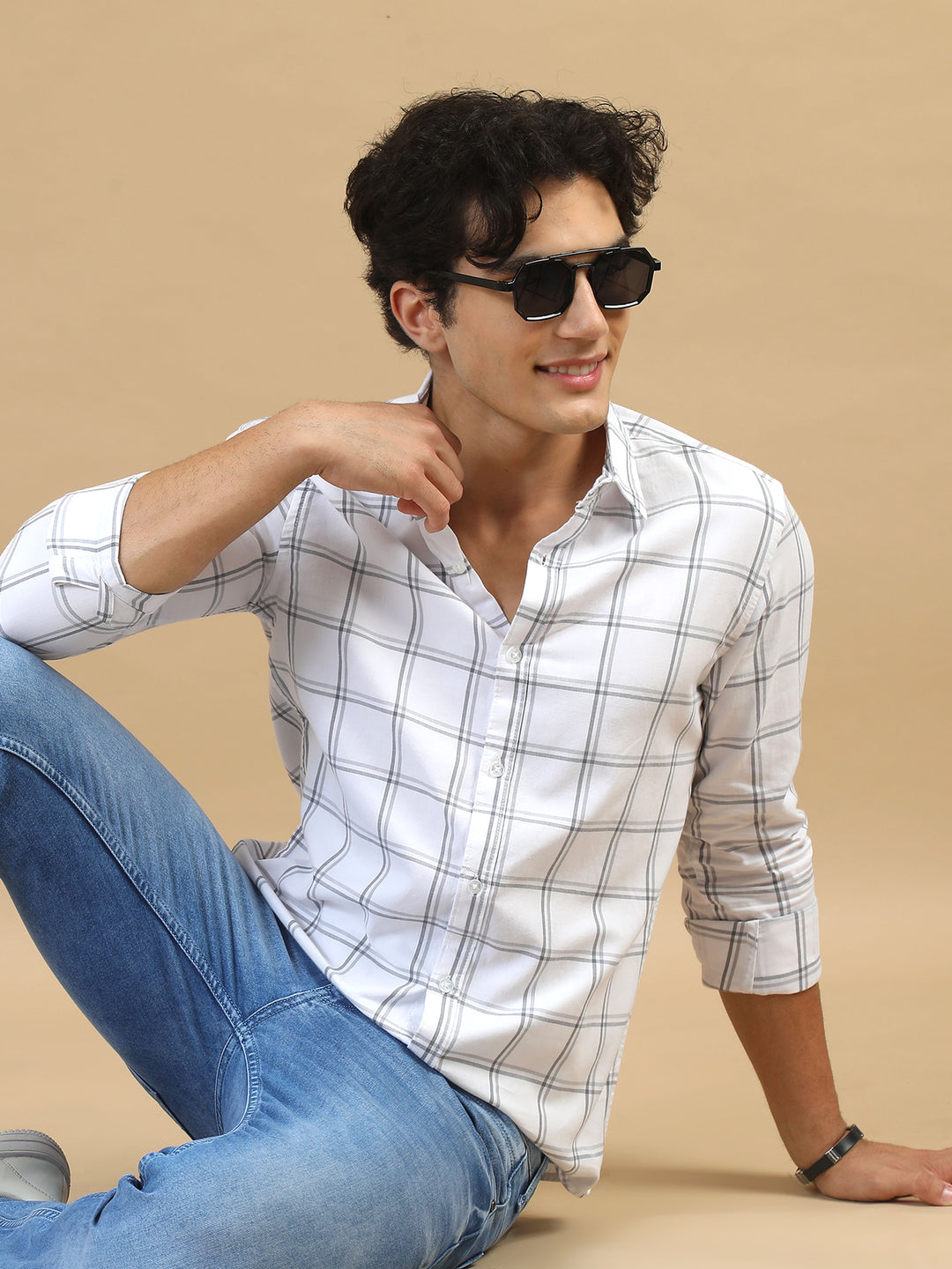 Savvy Squares White Checks Shirt Checks Shirt Bushirt