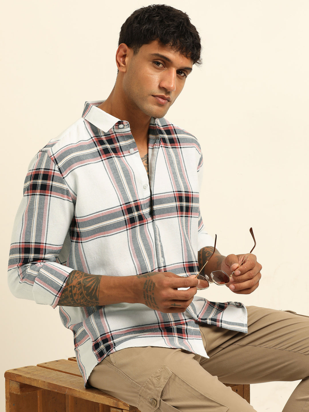 Pastel Red Checks Regular Fit Shirt Checks Shirt Bushirt