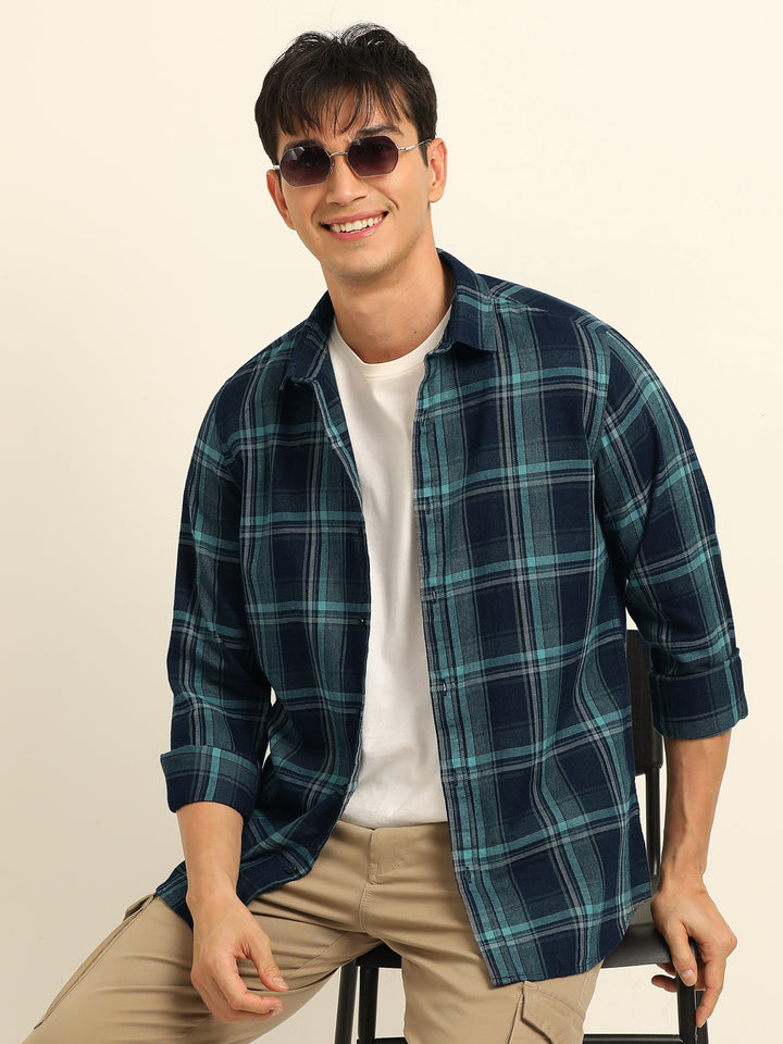 Persian Green Checks Regular Fit Shirt Checks Shirt Bushirt