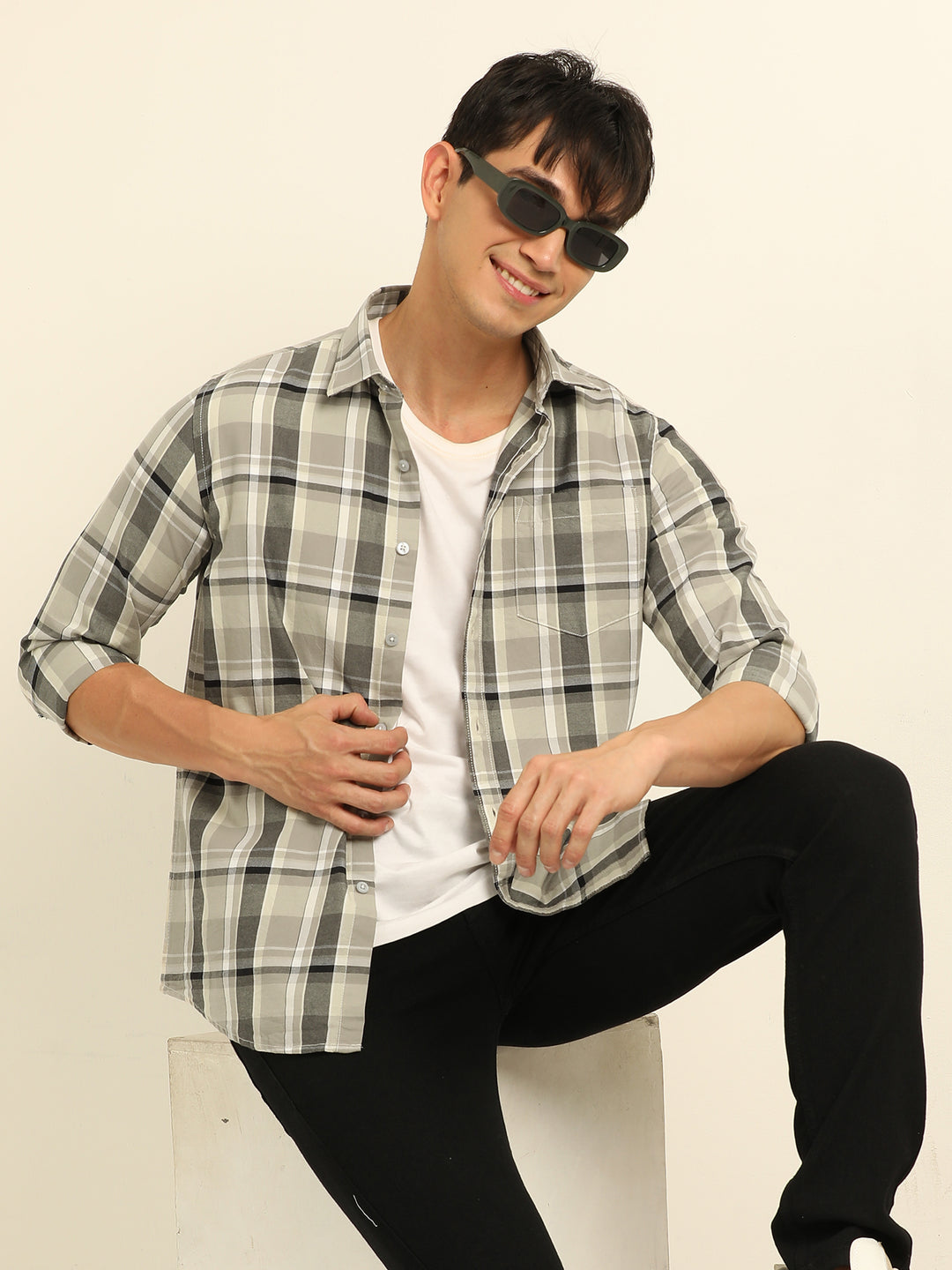 Beige Checks Regular Fit Shirt Checks Shirt Bushirt