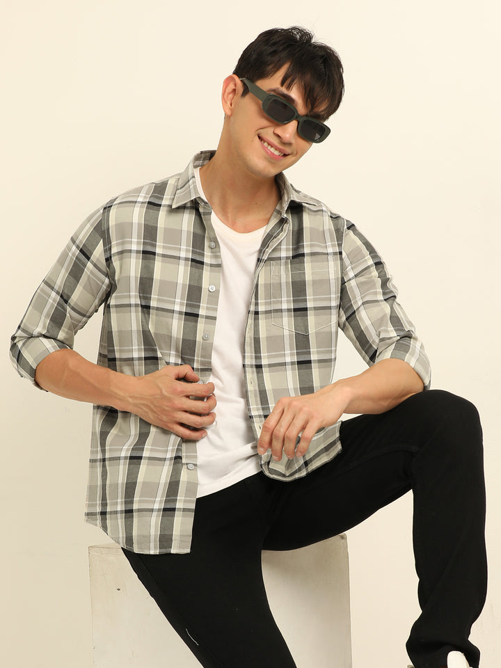 Beige Checks Regular Fit Shirt Checks Shirt Bushirt