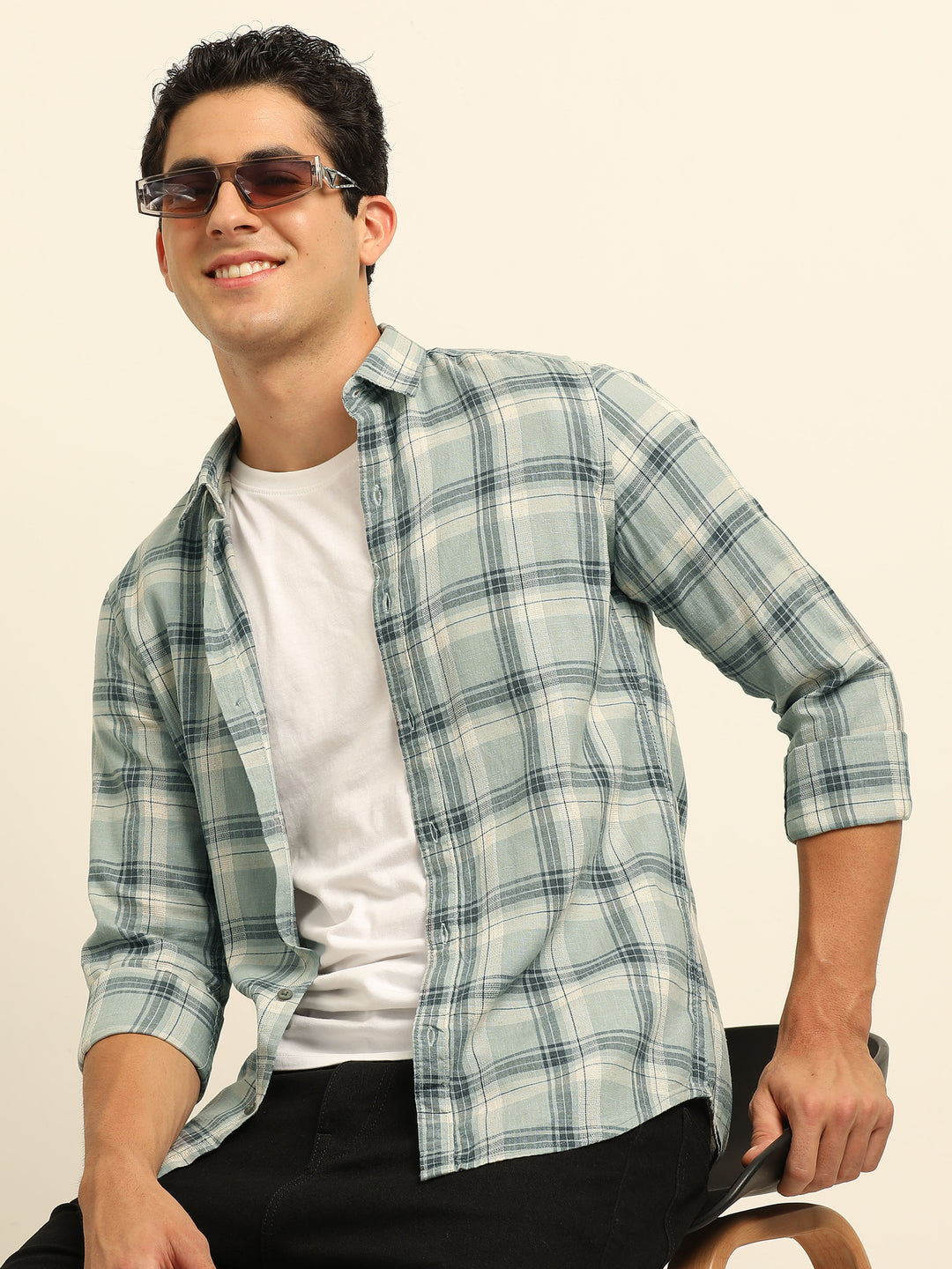 Cadet Blue Checks Regular Fit Shirt Checks Shirt Bushirt
