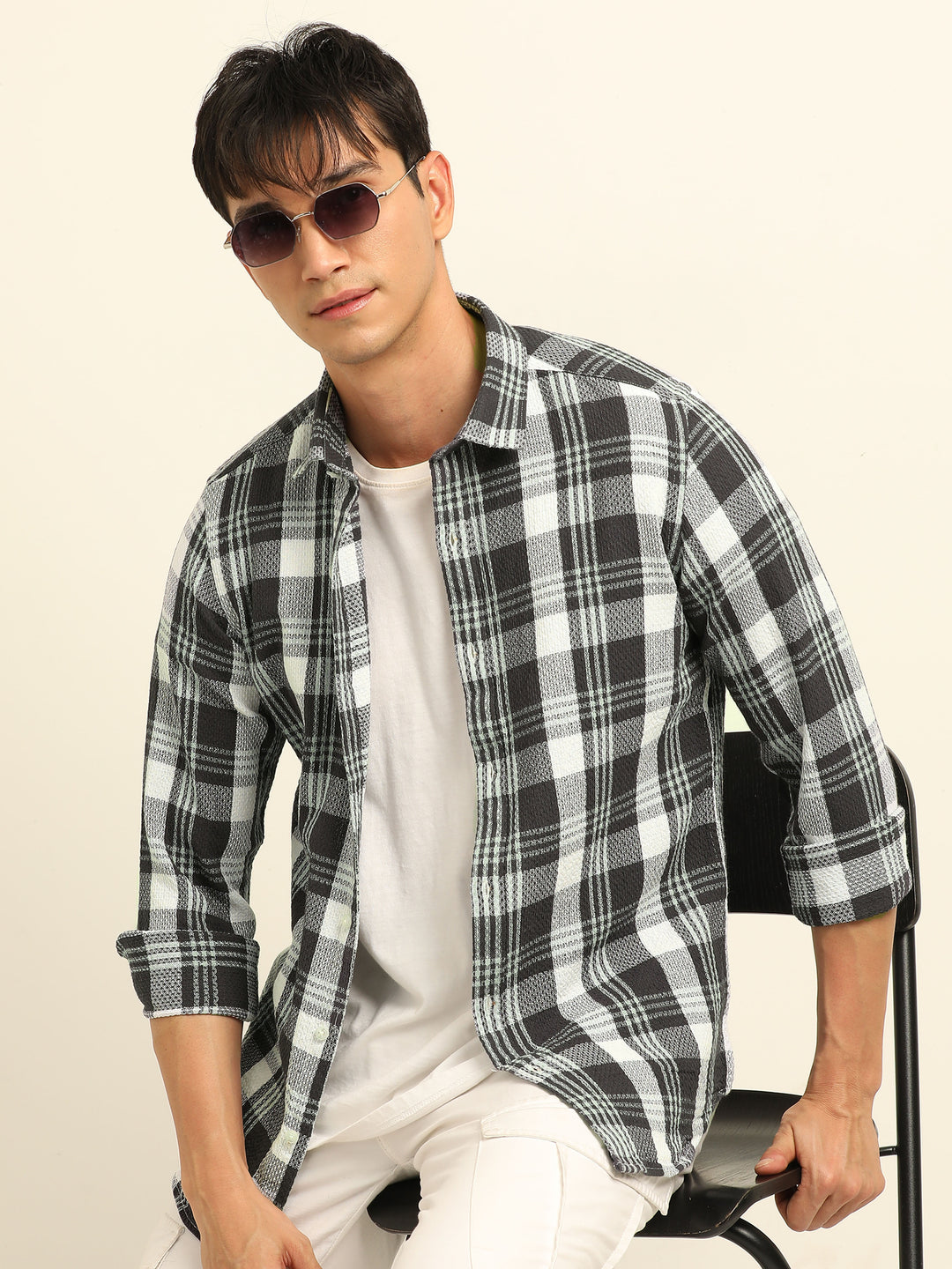 Dark Grey Checks Regular Fit Shirt Checks Shirt Bushirt