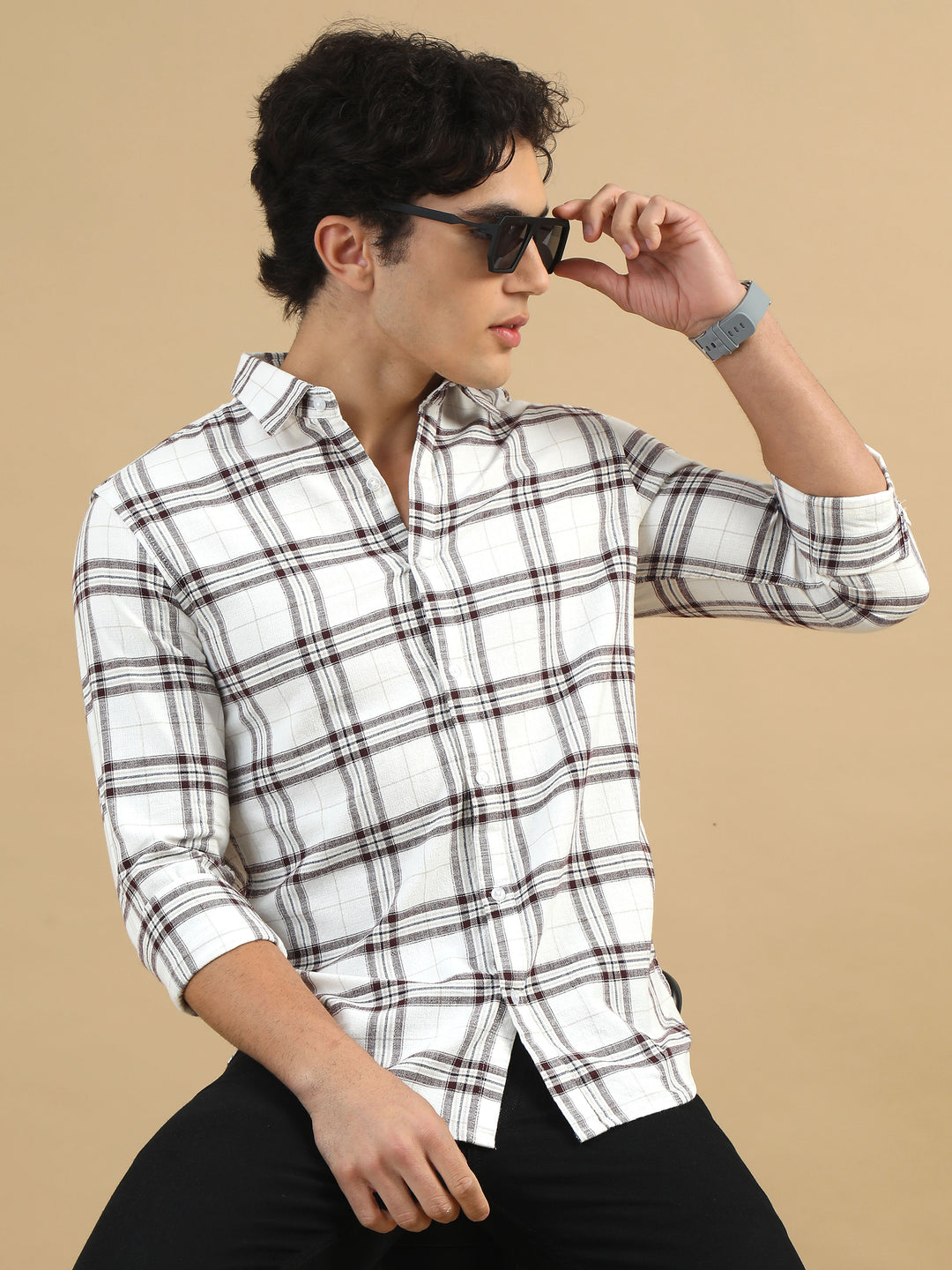 Plaid Fusion Cream Checks Shirt Checks Shirt Bushirt