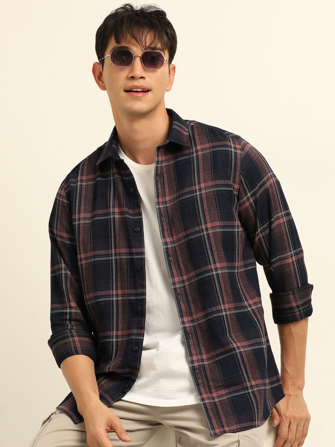 Salmon Checks Regular Fit Shirt Checks Shirt Bushirt