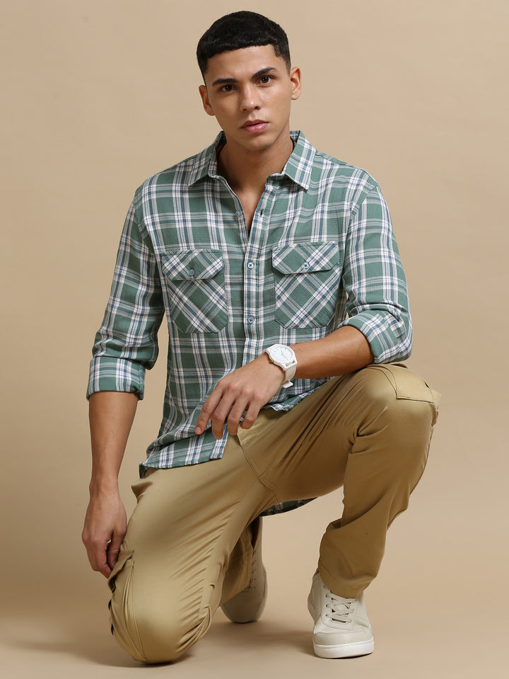 Laurel Green Cargo Checks Shirt Checks Shirt Bushirt