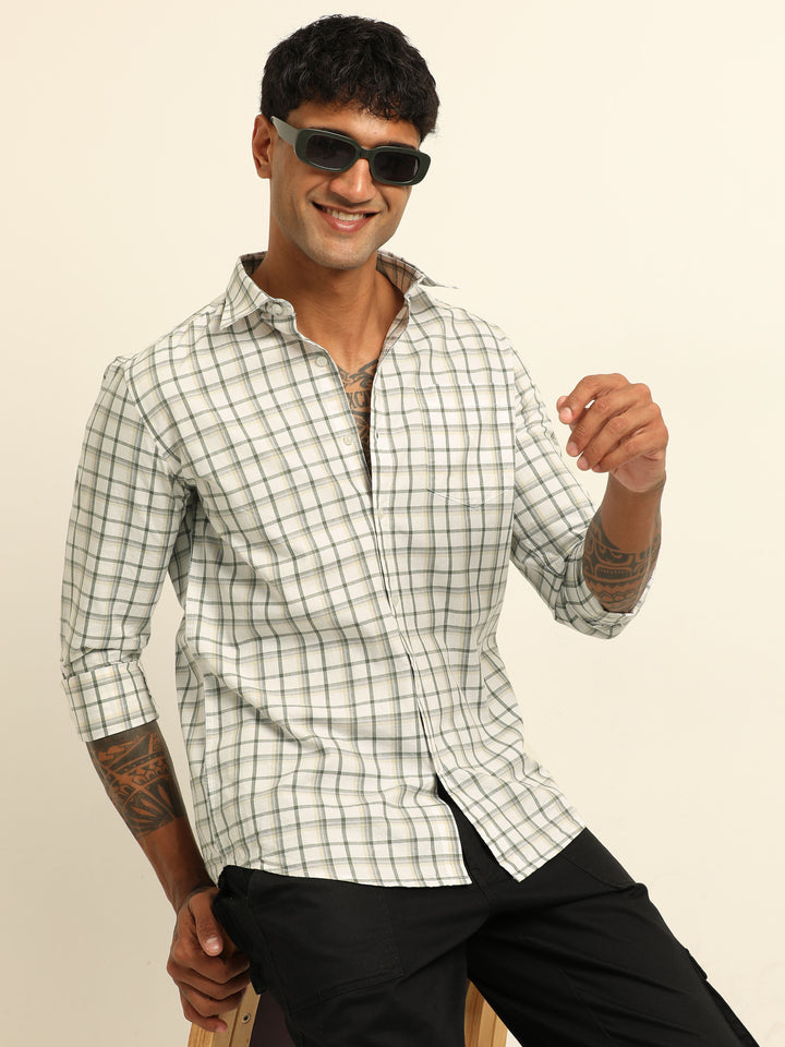 White Checks Regular Fit Shirt Checks Shirt Bushirt