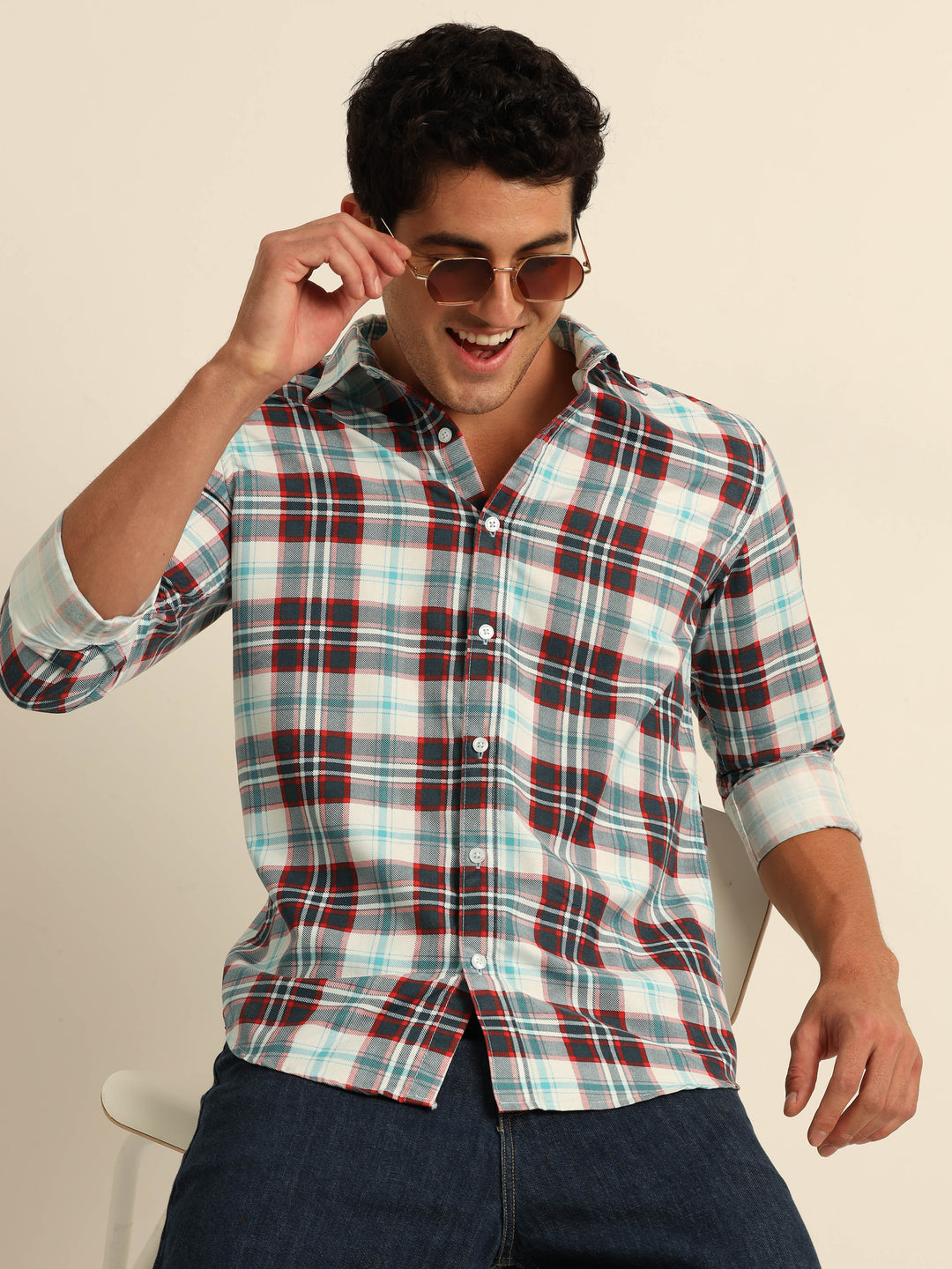 Red Checks Regular Fit Shirt Checks Shirt Bushirt