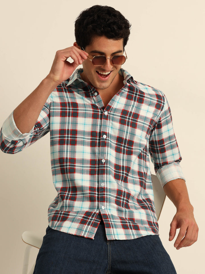 Red Checks Regular Fit Shirt Checks Shirt Bushirt