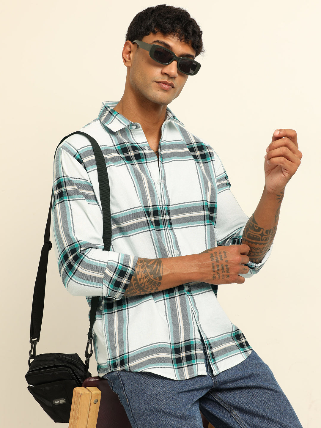 Spanish Green Checks Regular Fit Shirt Checks Shirt Bushirt
