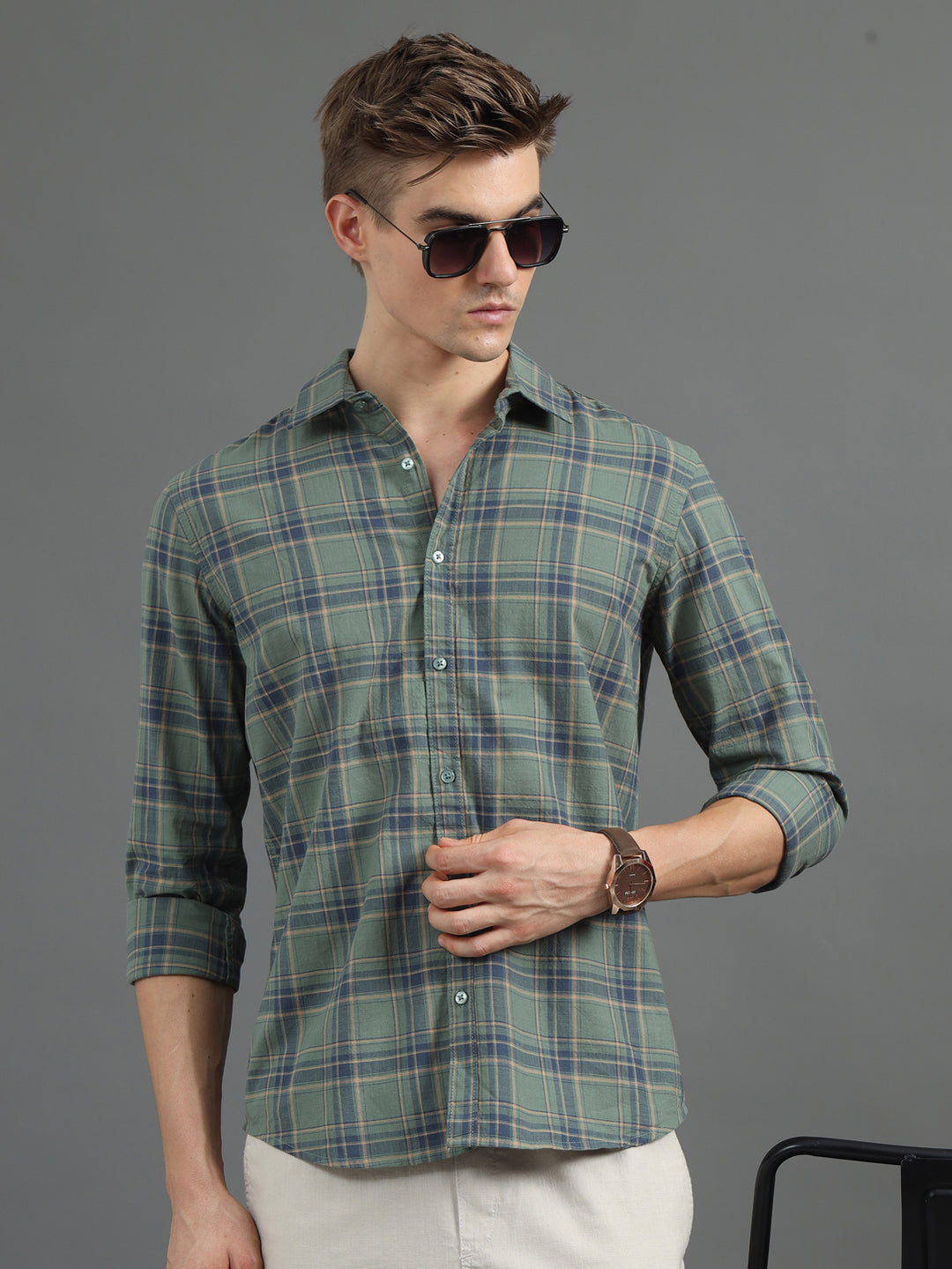 Quaint Green Checked Shirt Checks Shirt Bushirt