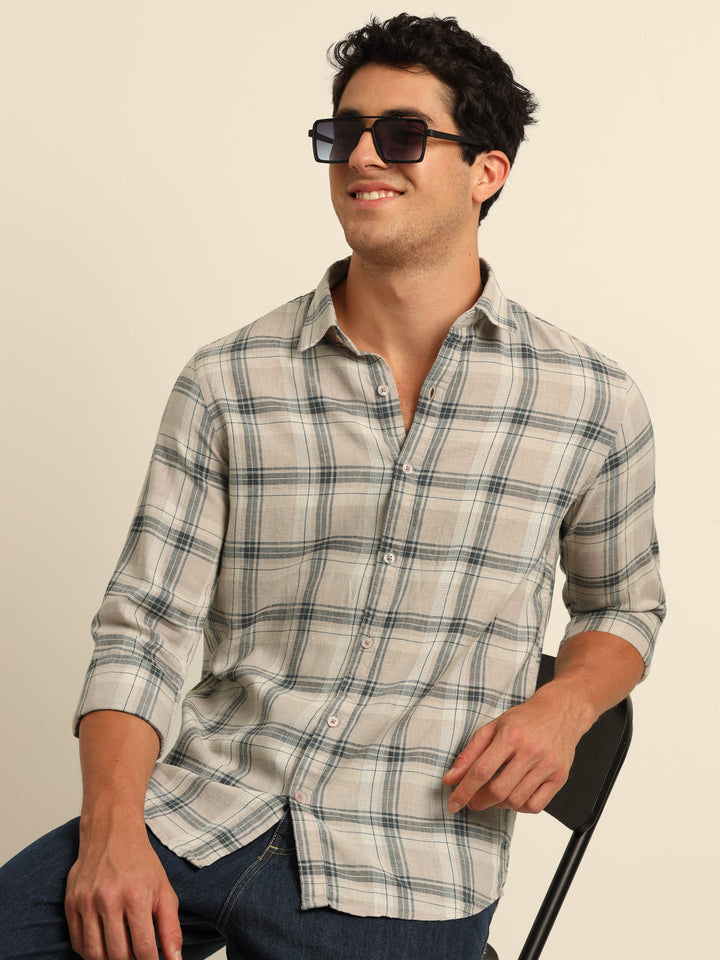 Ash Grey Checks Regular Fit shirt Checks Shirt Bushirt