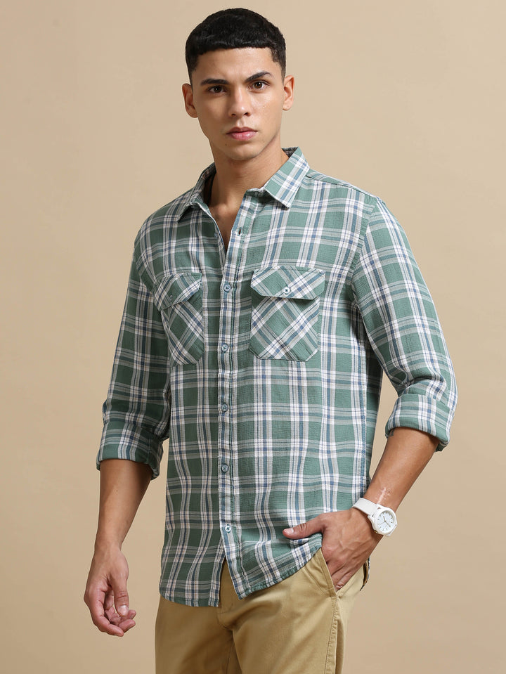 Laurel Green Cargo Checks Shirt Checks Shirt Bushirt