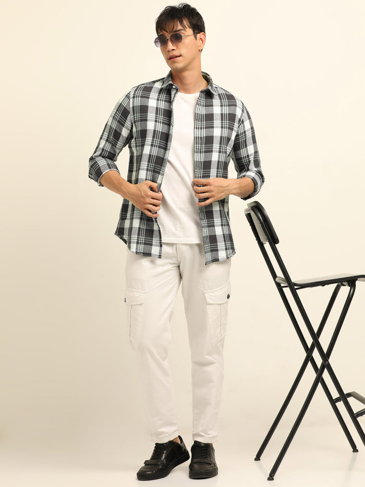 Dark Grey Checks Regular Fit Shirt Checks Shirt Bushirt