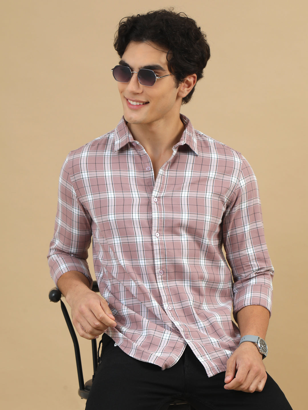 Bold Blocks Light Taupe Checks Shirt Checks Shirt Bushirt