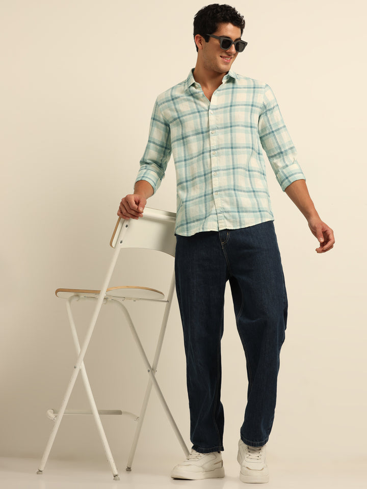 Artic Blue Checks Regular Fit Shirt Checks Shirt Bushirt