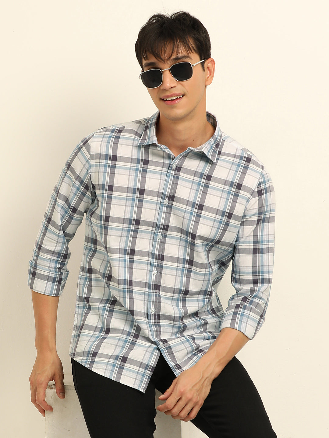 White Checks Regular Fit Shirt Checks Shirt Bushirt
