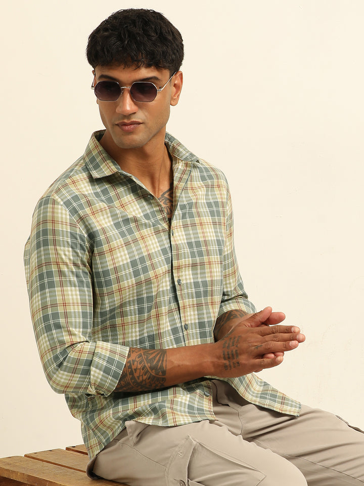 Pastel Grey Checks Regular Fit Shirt Checks Shirt Bushirt