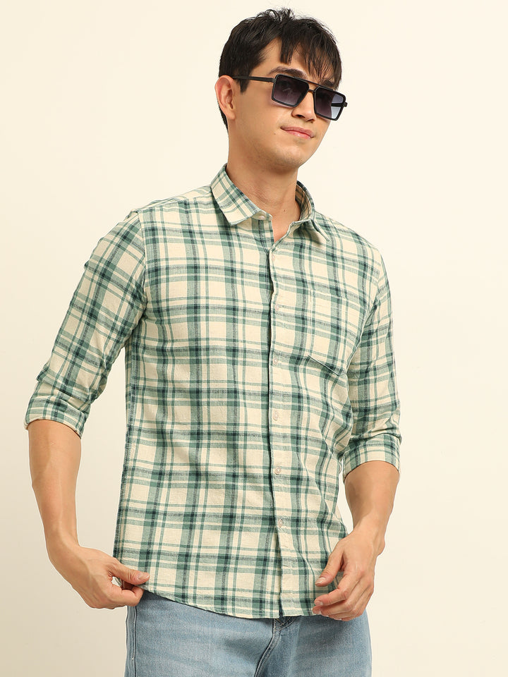 Green Checks Regular Fit Shirt Checks Shirt Bushirt
