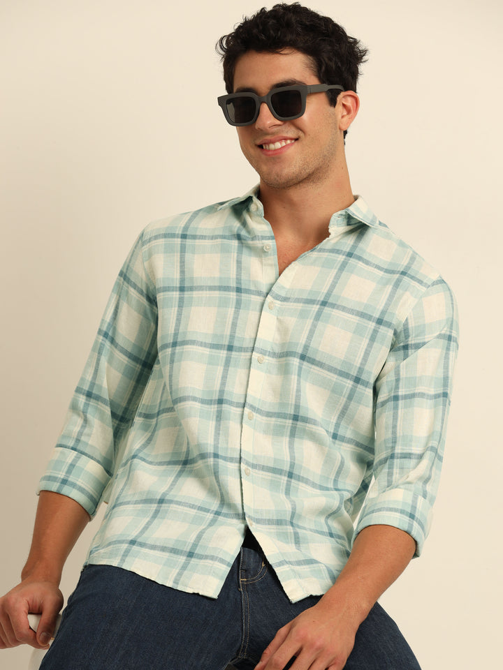Artic Blue Checks Regular Fit Shirt Checks Shirt Bushirt