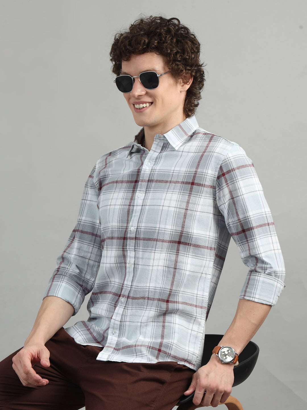 Breezy Spanish Grey Checked Shirt Checks Shirt Bushirt