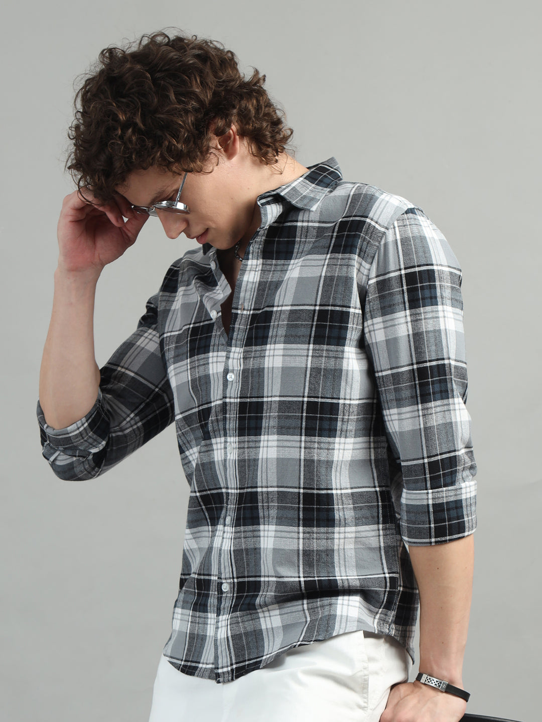 Glider Grey Checked Shirt Checks Shirt Bushirt