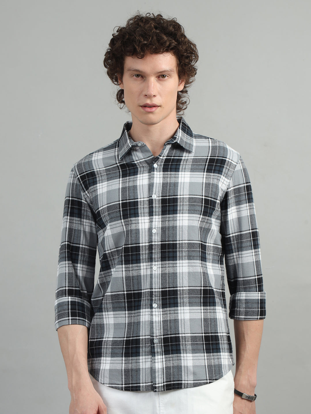 Glider Grey Checked Shirt Checks Shirt Bushirt